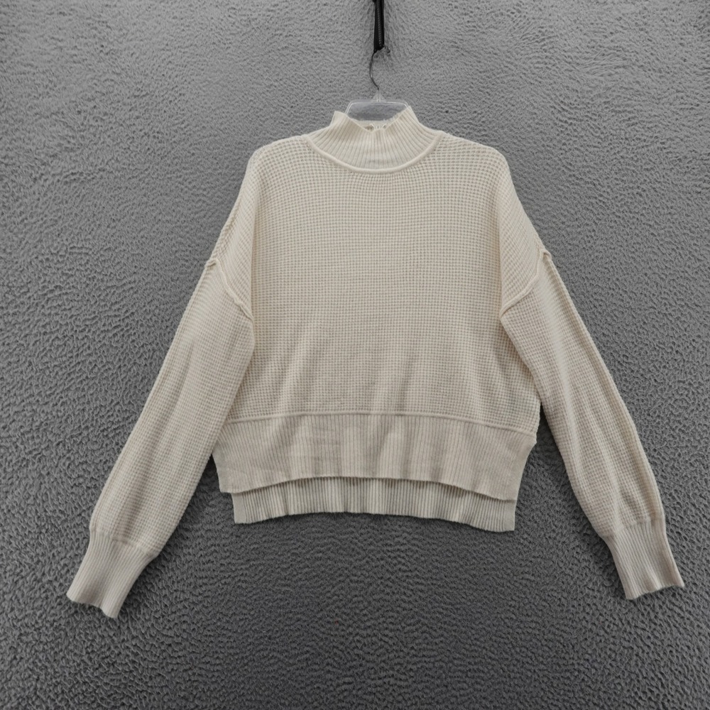 Devotion by Cyrus Mock Neck Waffle Knit Pullover Sweater Cream Small‎ NEW